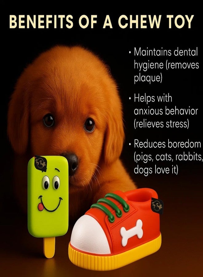 Toy Truffle لعبة حذاء الكمأة ولعبة آيس كريم مبتسمة تصدر صوتاً عند الضغط عليها | ألعاب مضغ ناعمة للحيوانات الأليفة مع صوت مدمج للجراء والكلاب الصغيرة | ألعاب مطاطية على طراز الرسوم المتحركة للمرح التفاعلي وتحفيز التسنين. - Image 4